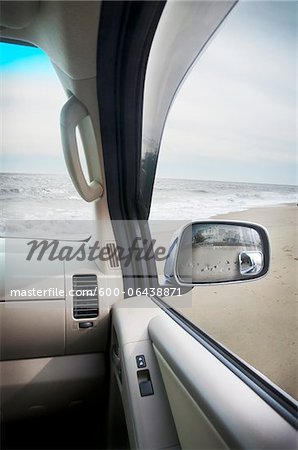 Interior of Car Looking out at Beach, Point Pleasant, New Jersey, USA