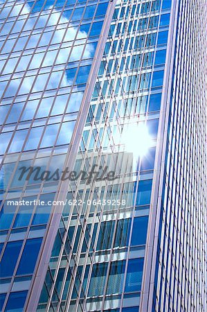 Sun reflecting on office building windows