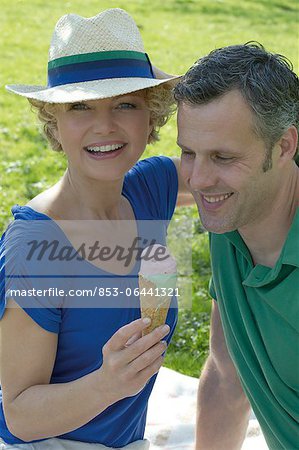 Mature couple having picnic