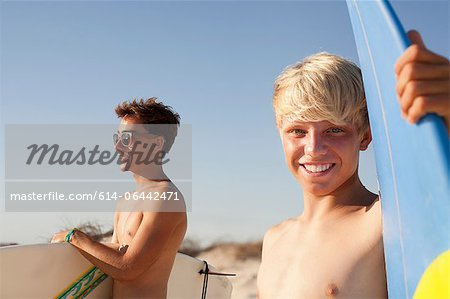 Two young men with surfboards
