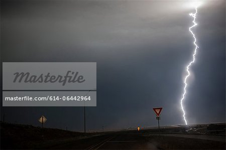 Lightning above a road