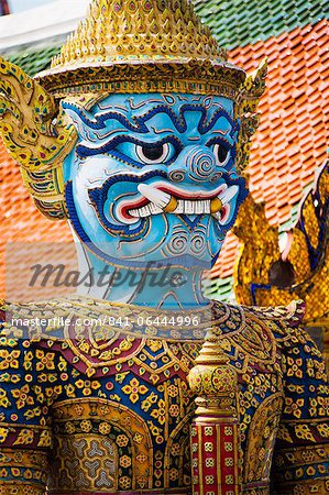 Colourful guardian statue close up, Grand Palace, Bangkok, Thailand, Southeast Asia, Asia