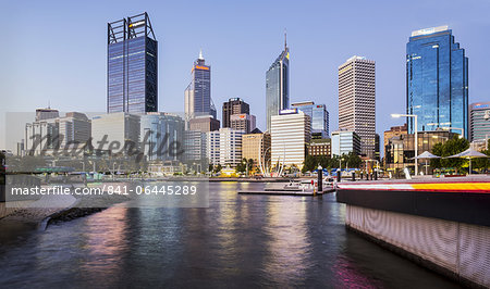 Perth skyline from Elizabeth Quay, looking over Swan River, Perth, Western Australia, Australia, Pacific