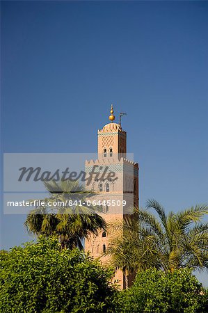 Le minaret de la Koutoubia, entouré de palmiers, Marrakech, Maroc, Afrique du Nord, Afrique Le minaret de la Koutoubia, entouré de palmiers, Marrakech, Maroc, Afrique du Nord, Afrique
