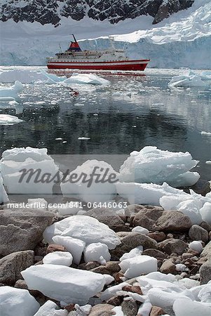 Cruise ship moored at Neko Harbor, Antarctica, Polar Regions Cruise ship moored at Neko Harbor, Antarctica, Polar Regions