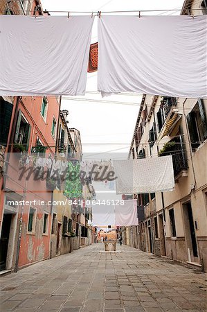 Washing line geometry in the streets of Castello, Venice, Veneto, Italy, Europe