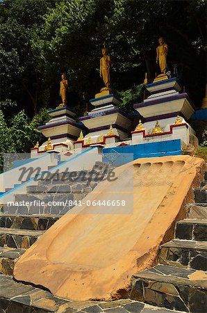 Buddha footprint, Tiger Cave Temple (Wat Tham Suea), Krabi Province, Thailand, Southeast Asia, Asia