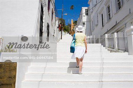 Étapes vers la vieille ville de Kongens à Charlotte Amalie, St. Thomas Island, îles Vierges américaines, Antilles, Caraïbes, Amérique centrale