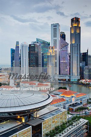 Skyline and Financial district at dawn, Singapore, Southeast Asia, Asia