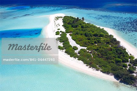 Aerial view of a desert  island, Maldives, Indian Ocean, Asia