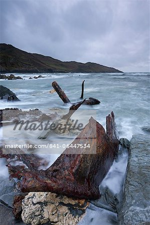 Rusted remains of the shipwrecked SS Collier at Rockham Bay near Morte Point, North Devon, England, United Kingdom, Europe