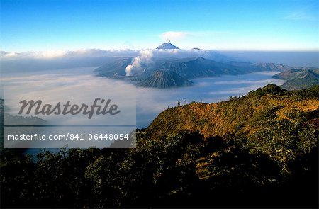 Caldeira and Bromo, 2329 m, and Semeru, 3676 m, two volcanoes on Java, Indonesia, Southeast Asia, Asia