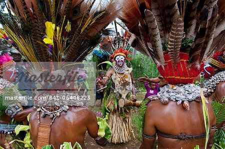 Colourfully dressed and face painted local tribes celebrating the traditional Sing Sing in Paya in the Highlands, Papua New Guinea, Melanesia, Pacific