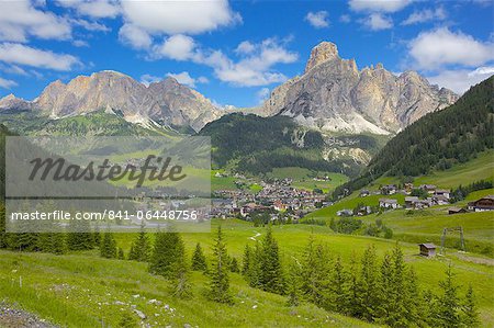 Corvara and Sass Songher Mountain, Badia Valley, Bolzano Province, Trentino-Alto Adige/South Tyrol, Italian Dolomites, Italy, Europe