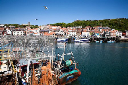 Trawlers in the harbour, Scarborough, North Yorkshire, Yorkshire, England, United Kingdom, Europe