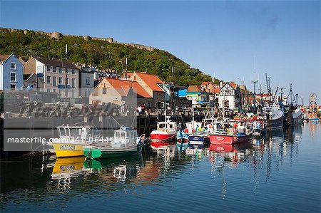 Fishing boats in the harbour, Scarborough, North Yorkshire, Yorkshire, England, United Kingdom, Europe