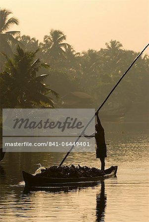 Sunset on the Backwaters, near Alappuzha (Alleppey), Kerala, India, Asia