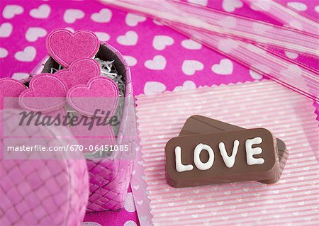 Chocolates with "Love" and a gift box Chocolates with "Love" and a gift box