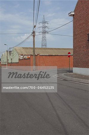 Do Not Enter Sign on Roadway through Industrial Area, Marchienne-au-Pont, Charleroi, Wallonia, Belgium