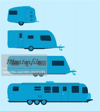 Several mobile homes illustration in blue colors