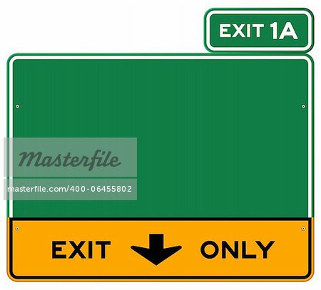 Green and yellow highway sign defining lanes