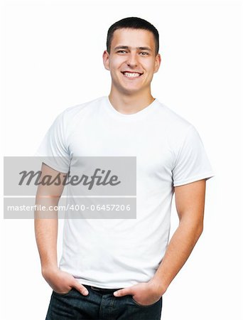 white t-shirt on a young man isolated