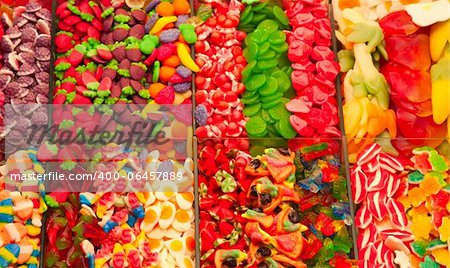 Candy in the Boqueria market in Barcelona, Spain