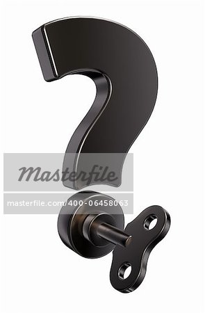 question mark with wind up key - 3d illustration