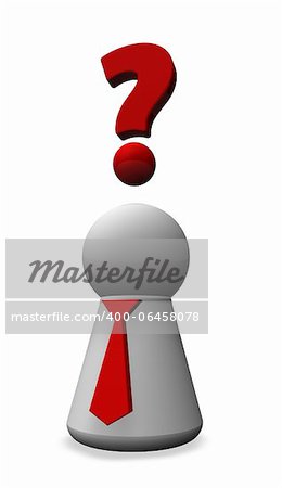 simple character with tie and question marks - 3d illustration