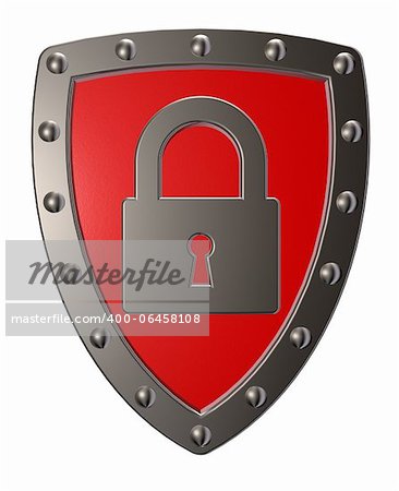 metal shield with padlock symbol - 3d illustration