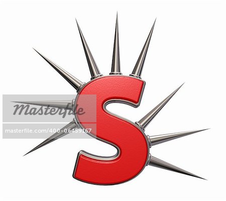 letter s with metal prickles on white background - 3d illustration