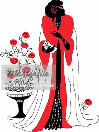 Graphic silhouette of a art deco woman. Fashion luxury