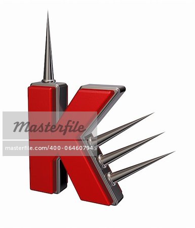 letter k with metal prickles on white background - 3d illustration letter k with metal prickles on white background - 3d illustration