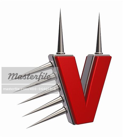 letter v with metal prickles on white background - 3d illustration
