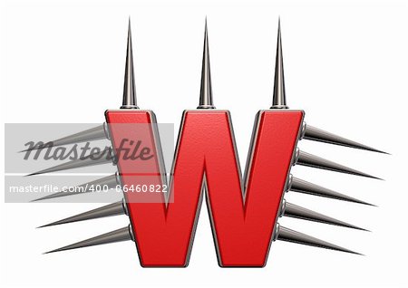 letter w with metal prickles on white background - 3d illustration