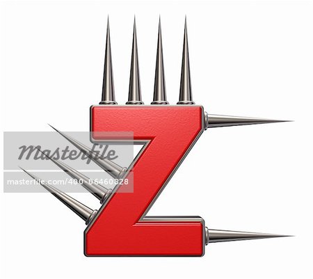 letter z with metal prickles on white background - 3d illustration