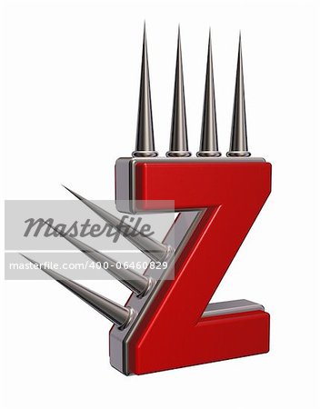 letter z with metal prickles on white background - 3d illustration