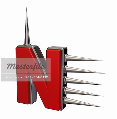 letter n with metal prickles on white background - 3d illustration