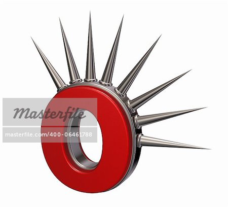 letter o with metal prickles on white background - 3d illustration