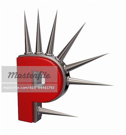 letter p with metal prickles on white background - 3d illustration