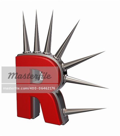 letter r with metal prickles on white background - 3d illustration