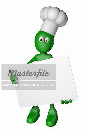 cartoon guy cook with blank white sign - 3d illustration