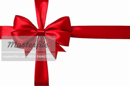 Shiny red satin ribbon on white background