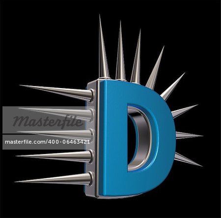 letter d with metal prickles on black background - 3d illustration