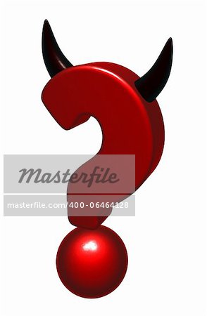 question mark with horns on white background - 3d illustration