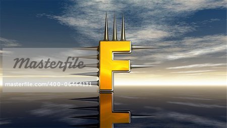 letter f with metal prickles under cloudy blue sky - 3d illustration