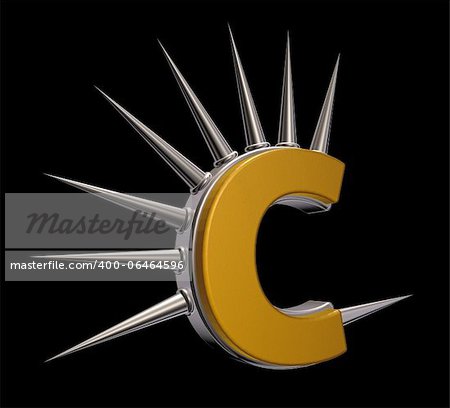 letter c with metal prickles on white background - 3d illustration