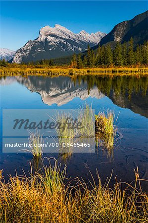 Mount Rundle and Sulphur Mountain Reflected in Vermilion Lakes, near Banff, Banff National Park, Alberta, Canada