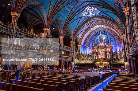 Tourists inside Notre-Dame Basilica, Montreal, Quebec, Canada