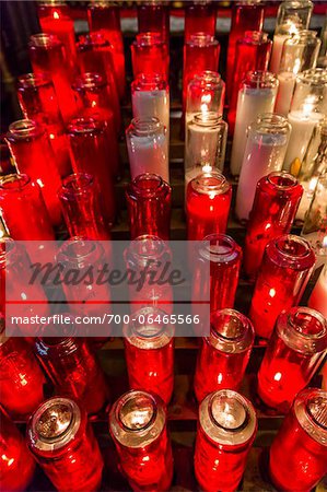 Red and White Prayer Candles in Notre-Dame Basilica, Montreal, Quebec, Canada